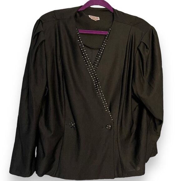 Just 4 INC Blazer Jacket Women's 22 Black Double Breasted Vintage Polka Dot Trim - Picture 1 of 7